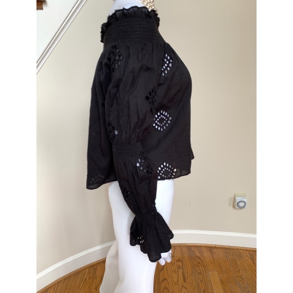 Zara black eyelet off the shoulder long sleeve top, S - Picture 10 of 12